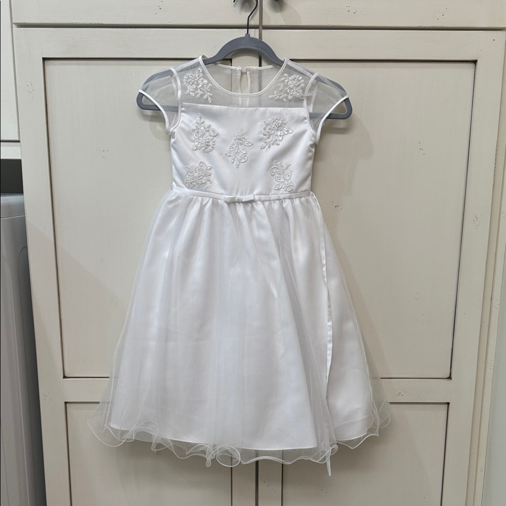 Us Angels White Floral Embroidered First Communion Dress